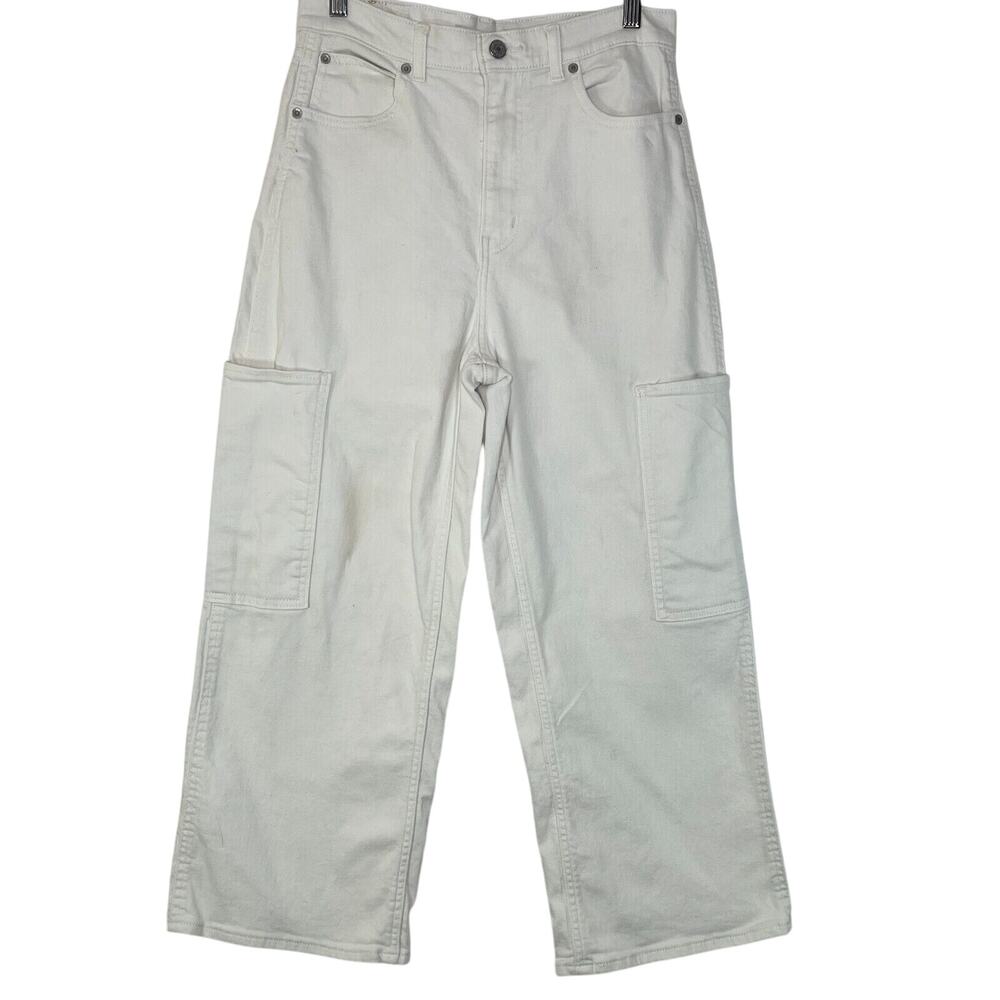 Levi Strauss Womens Cargo Jeans 28‎ High-Waist Wide Leg Crop Utility White Denim
